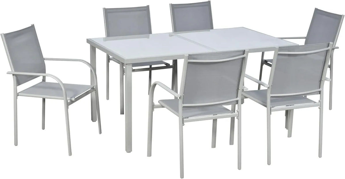 Outsunny Salon de jardin et ensemble lounge: en verre, en acier, 7 pièces, gris