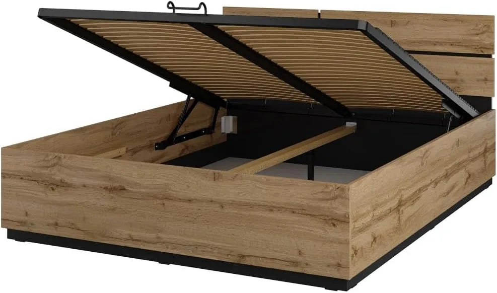 Lit Coffre Havana 160x200 cm: avec rangement, 160 × 200 cm, noir