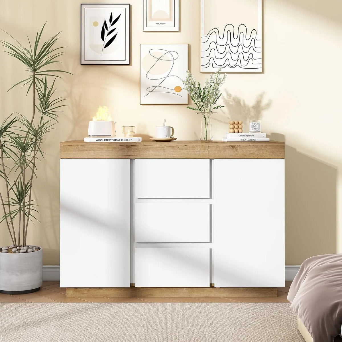 Armoire de rangement: avec rangement, avec tiroirs, 2 Portes, 3 Tiroirs, 120.5 × 40.2 × 82.5cm