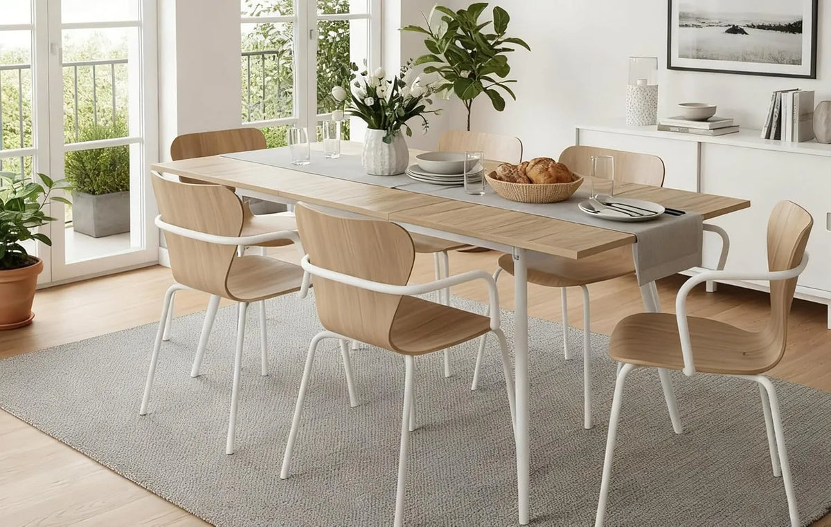 B&D home Table de Salle à Manger LIO: en métal, en bois, 160 × 80 cm, extensible