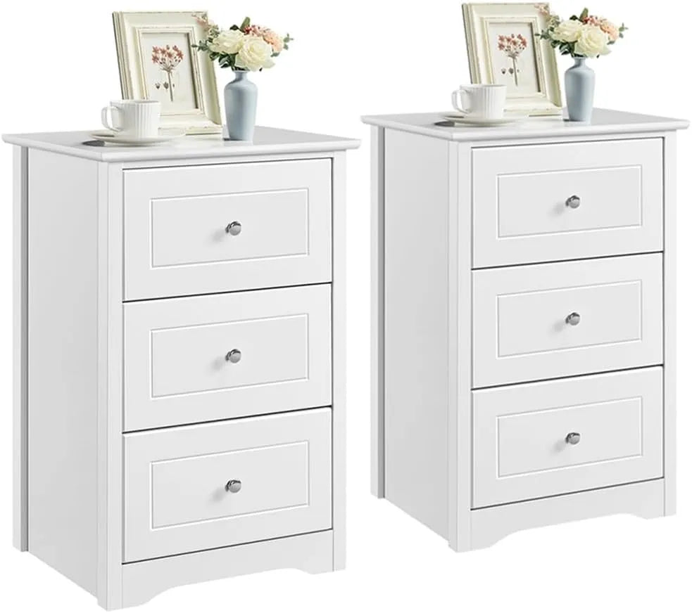 Yaheetech Lot de 2 Tables de Chevet à 3 Tiroirs – avec poignée, avec tiroirs, 48 × 40 × 73, 5 cm, blanc