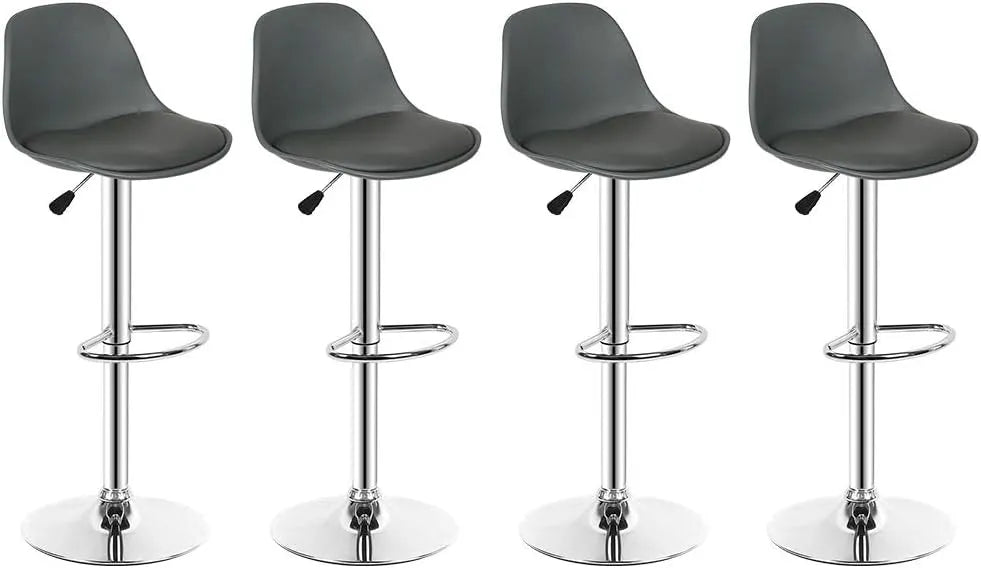 Lot de 4 Tabouret de bar et siège de comptoir Karl Design-Tabouret de Bar – en cuir PU, pivotant, réglable, gris