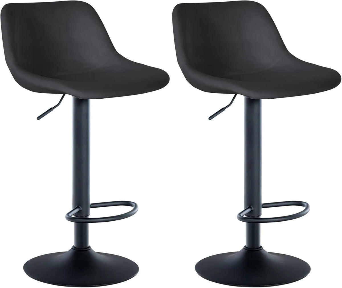 Lot de 2 Tabourets de Bar Pivotants en Velours Noir - Réglables en Hauteur avec Dossier