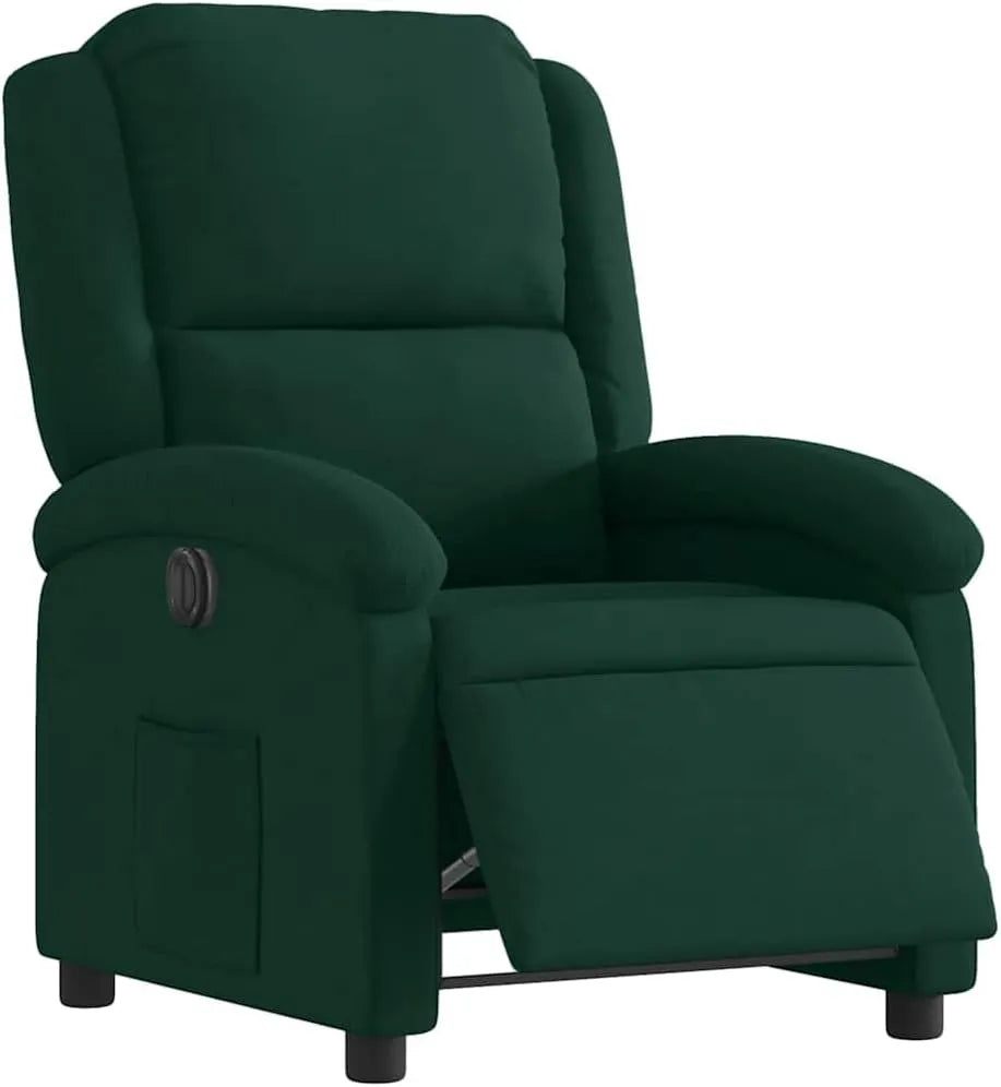 Chaise de Relaxation Électrique en Velours Vert Foncé - Fauteuil Inclinable avec Repose-Pieds Réglable