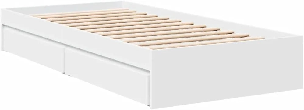 Cadre de Lit Blanc avec Rangements 90x190 cm en Bois Composite