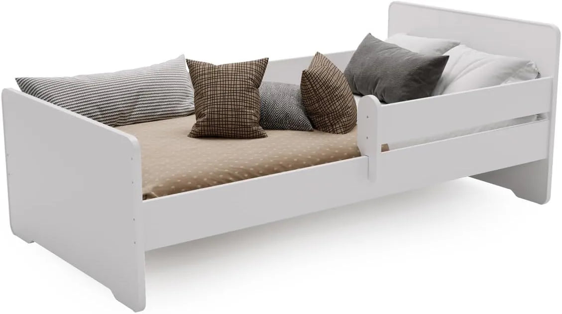Lit Enfant 70x140 avec Barrière - Blanc Classique pour Chambre Fille ou Garçon