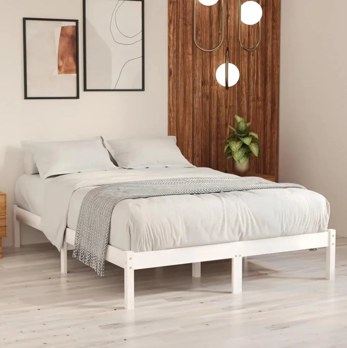 Cadre de Lit Double en Bois 140x190 cm avec Sommier - Design Moderne Blanc