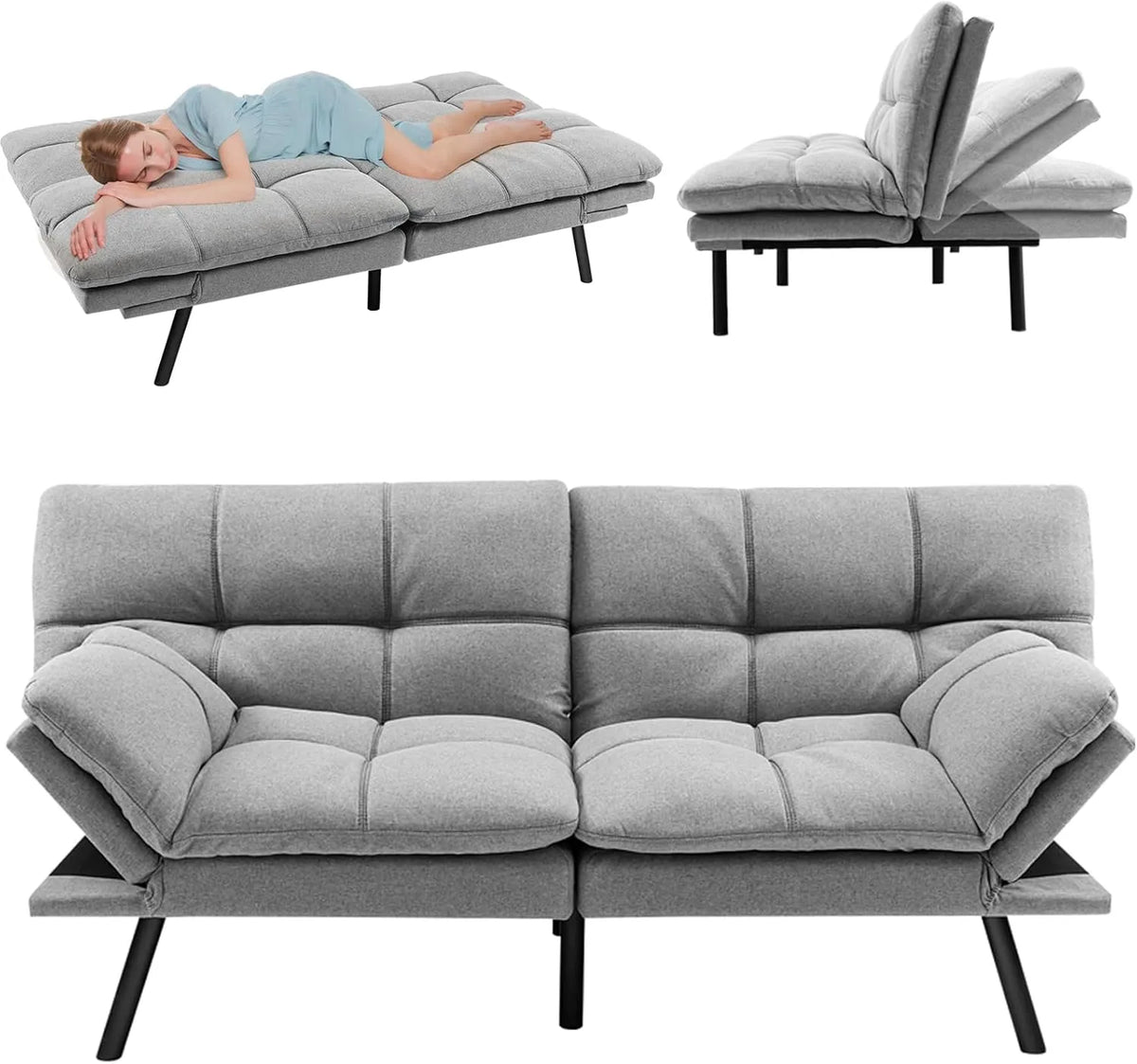 Canapé-lit Modulaire 5-en-1 avec Dossier et Accoudoirs Ajustables