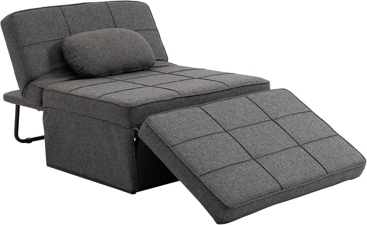 HOMCOM Fauteuil Convertible 4 en 1 avec Repose-pied et Dossier Inclinable, Tissu Lin Gris, Supporte 200 kg