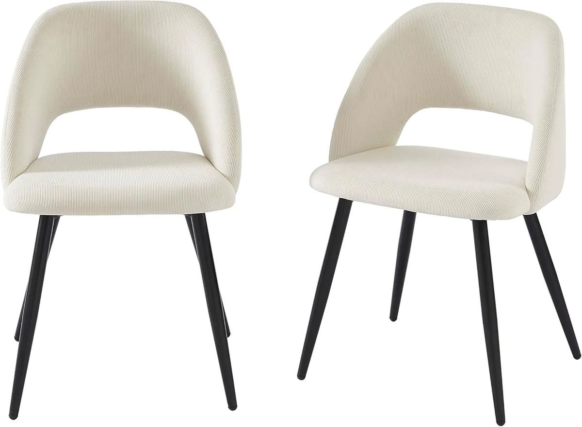 Lot de 2 chaises rétro en velours côtelé beige avec pieds en métal noir