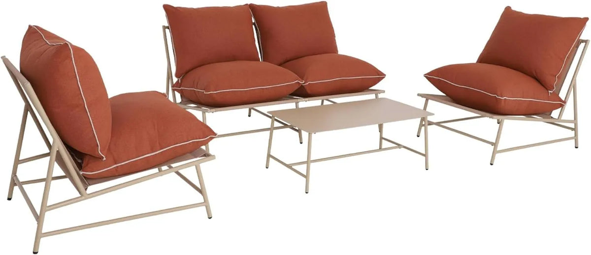 Ensemble de Jardin Sofia en Acier, Beige et Terracotta, 4 Places avec Table Rectangulaire
