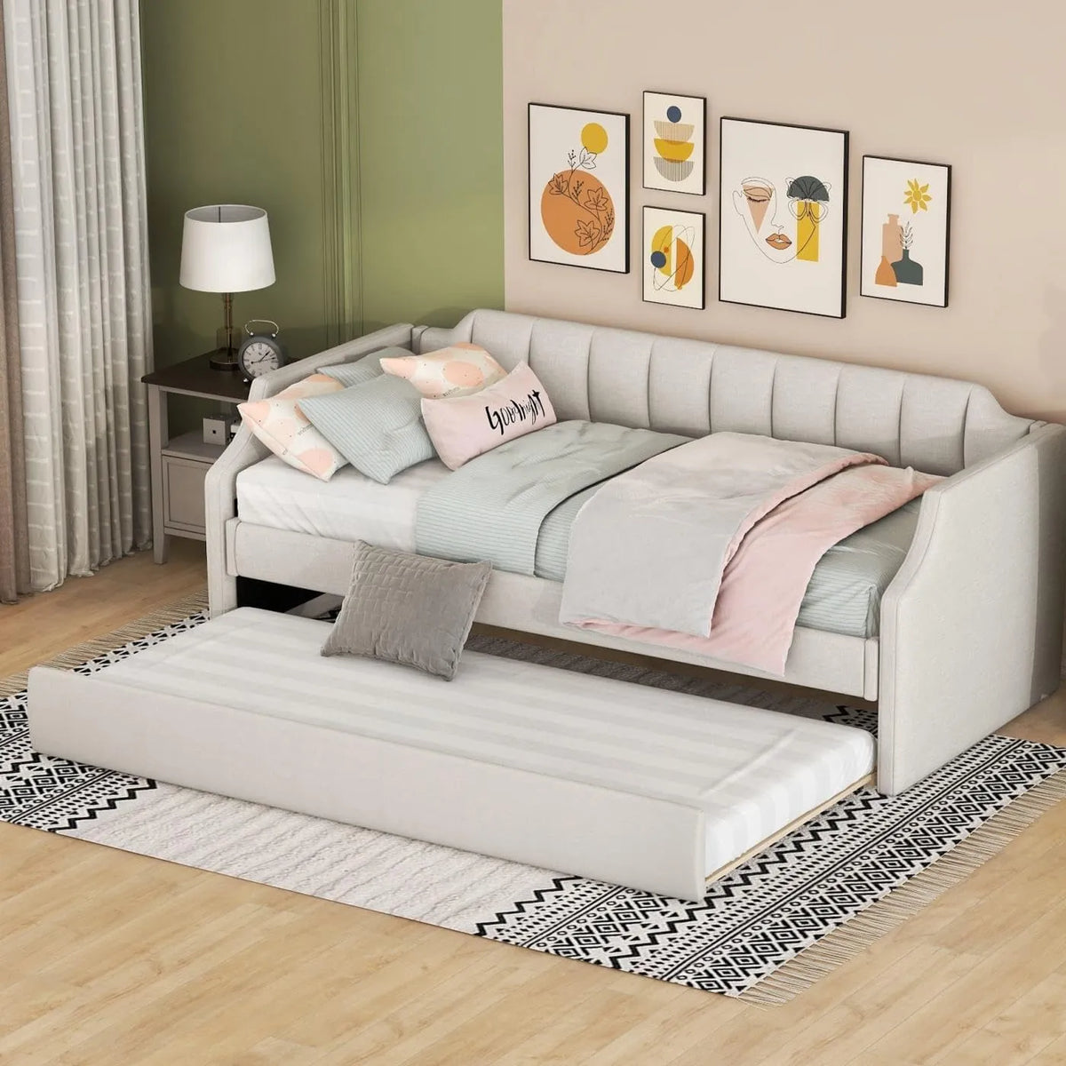 Canapé-lit Escamotable Transformable 90 x 200 cm pour Une Personne (Beige)