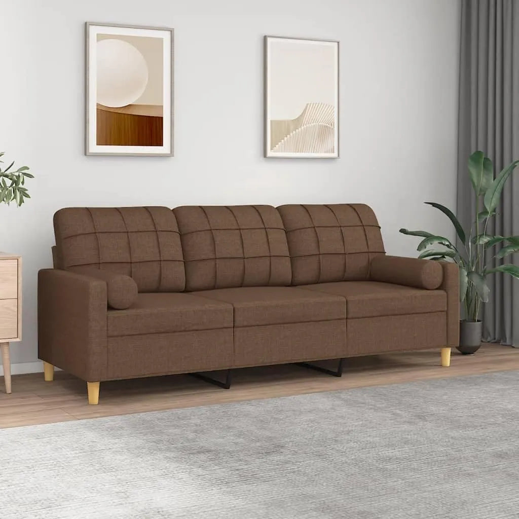 Canapé 3 Places Confortable avec Coussins Décoratifs en Tissu Marron, 180 cm