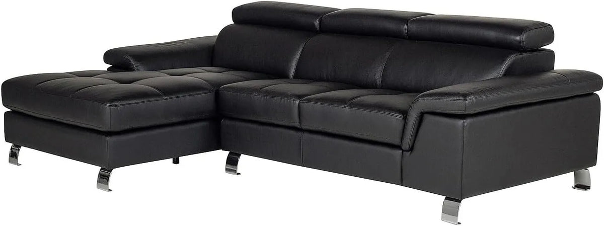 Canapé d'angle en cuir Mishima noir - Design moderne - Angle gauche