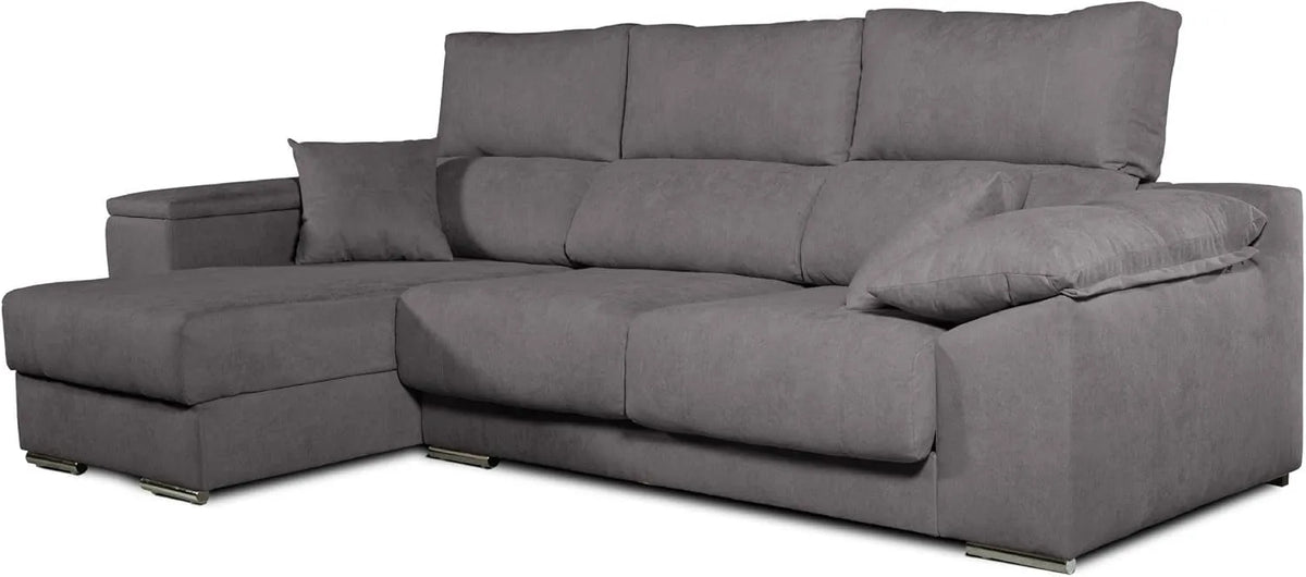 Canapé d'angle contemporain modulable en tissu déperlant, couleur gris, fabrication espagnole