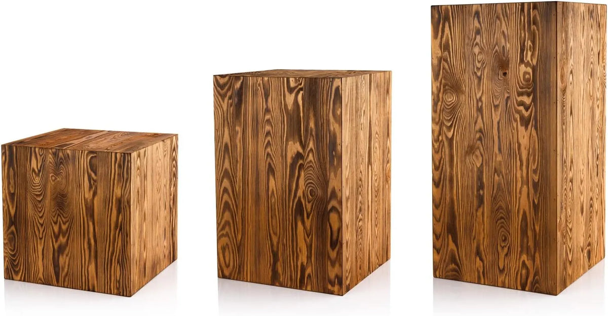 Colonnes en Bois Rustique pour Plantes, Décoration Durable, Lot de 3 Tailles