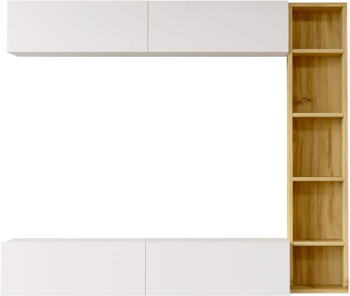 Ensemble de Meubles Muraux Modernes pour Salon, Blanc et Chêne, 3 Pièces, 143,5x169x26cm