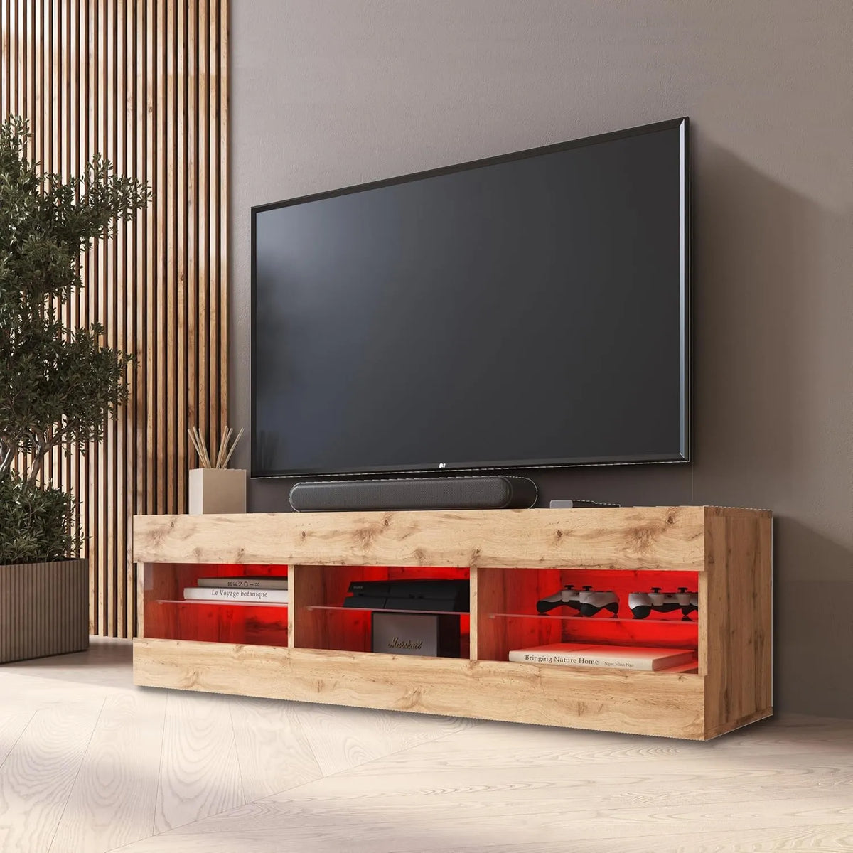 Meuble TV Tivoli 140 cm, LED RGB, Design Moderne pour Salon