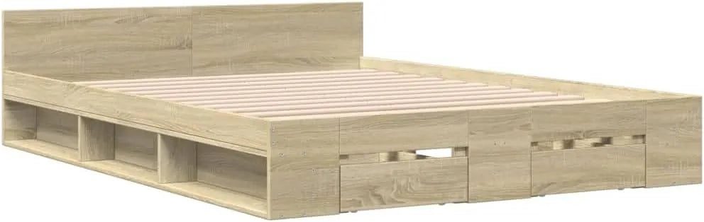 Cadre de Lit avec Rangements Chêne Sonoma 160 x 200 cm - Sans Matelas