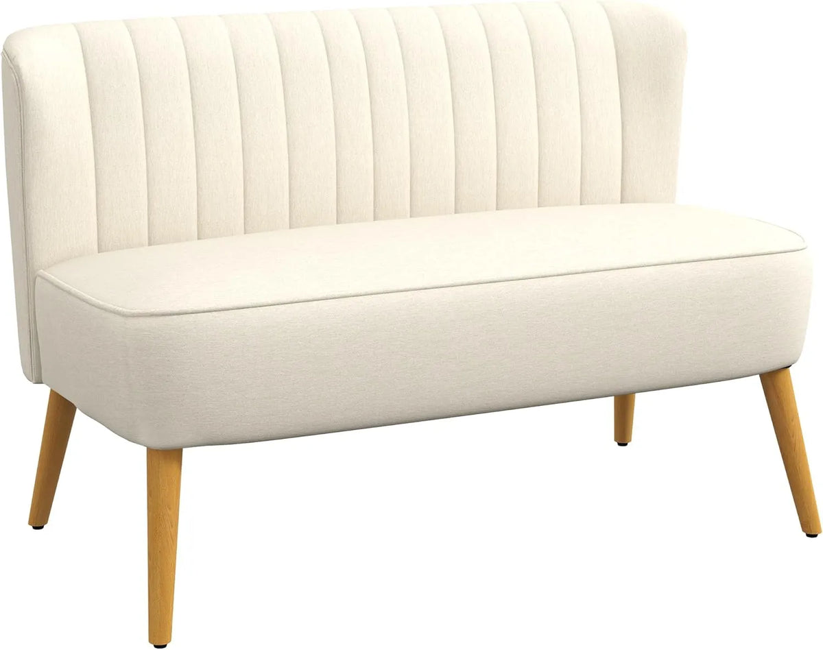 Canapé 2 Places Moderne en Tissu Lin avec Pieds en Bois - Crème