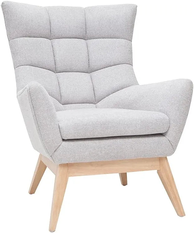 Fauteuil Scandinave en Velours Gris Clair avec Structure en Bois Brody