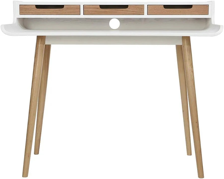 Bureau Scandinave en Bois Clair avec Rangement Blanc 110 cm - Miliboo OPUS