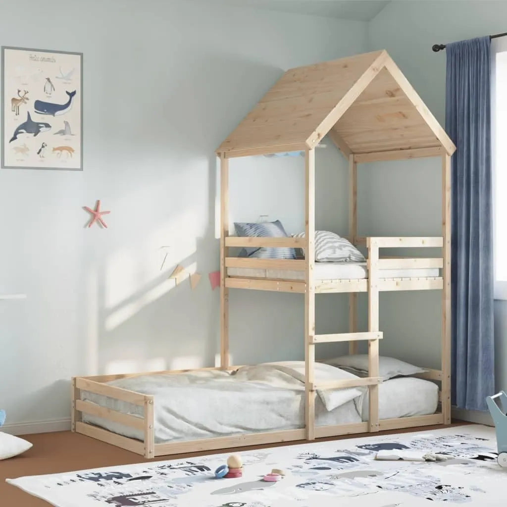 Lit superposé en bois massif avec échelle, espace de rangement intégré, idéal pour chambre d'enfants