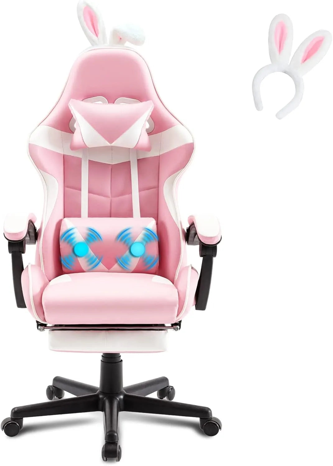 Chaise Gamer Ergonomique Biomécanique avec Massage Lombaire et Repose-Pied - Rose