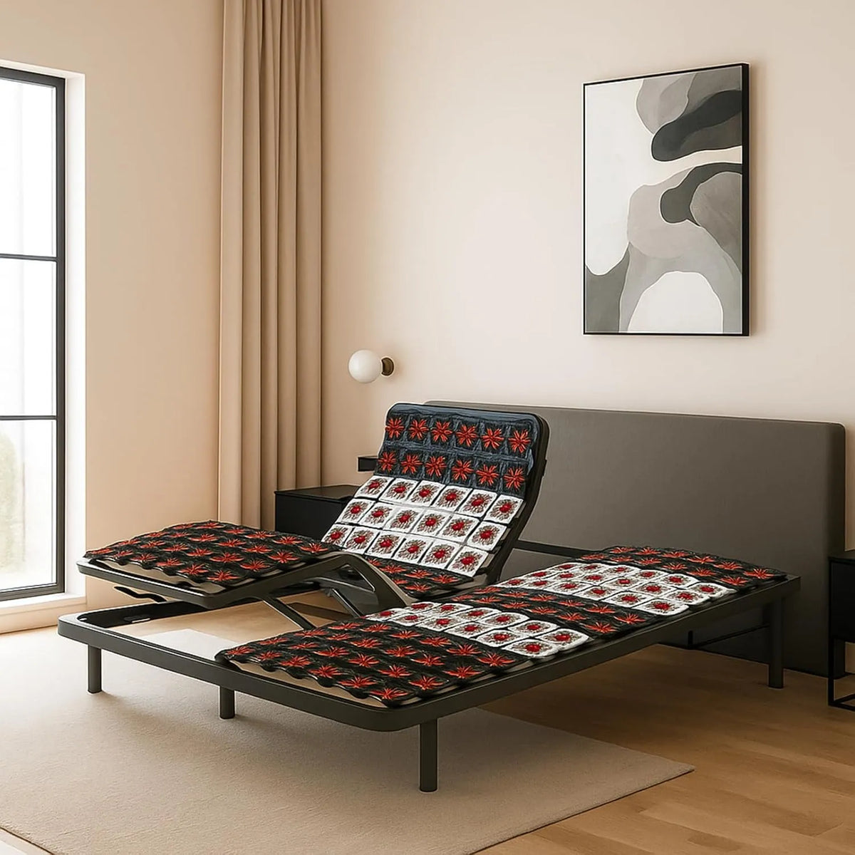 Base de Lit Électrique Ajustable SAMPUR - Sommier Orthopédique à Plots - 5 Positions de Repos - 140 x 190 cm