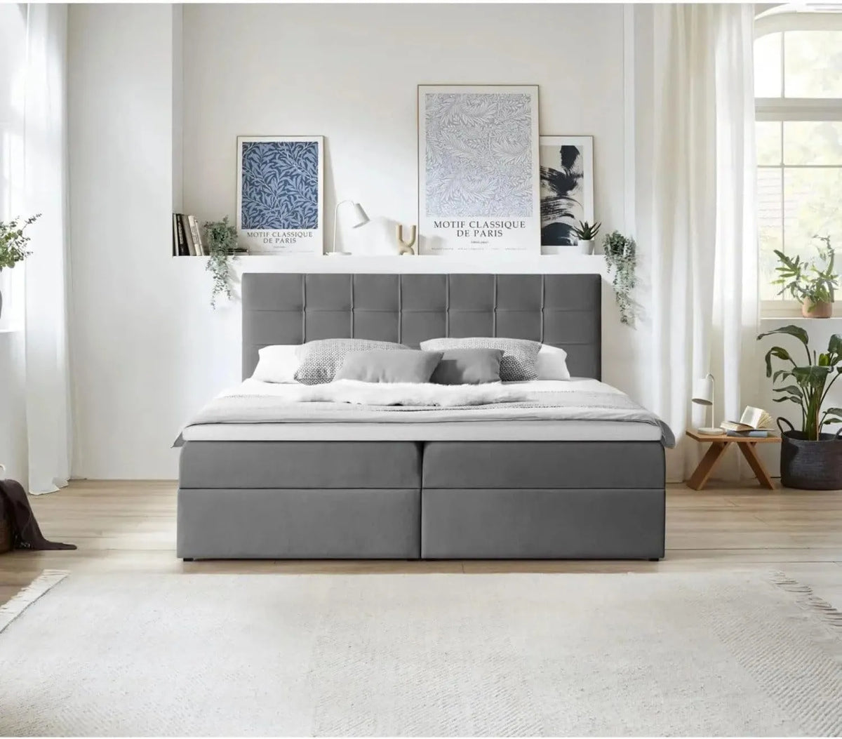 Lit Boxspring Convertible avec Rangement - Matelas Bonell et Surmatelas - Double avec Tête de Lit - Gris Foncé 160x200 cm