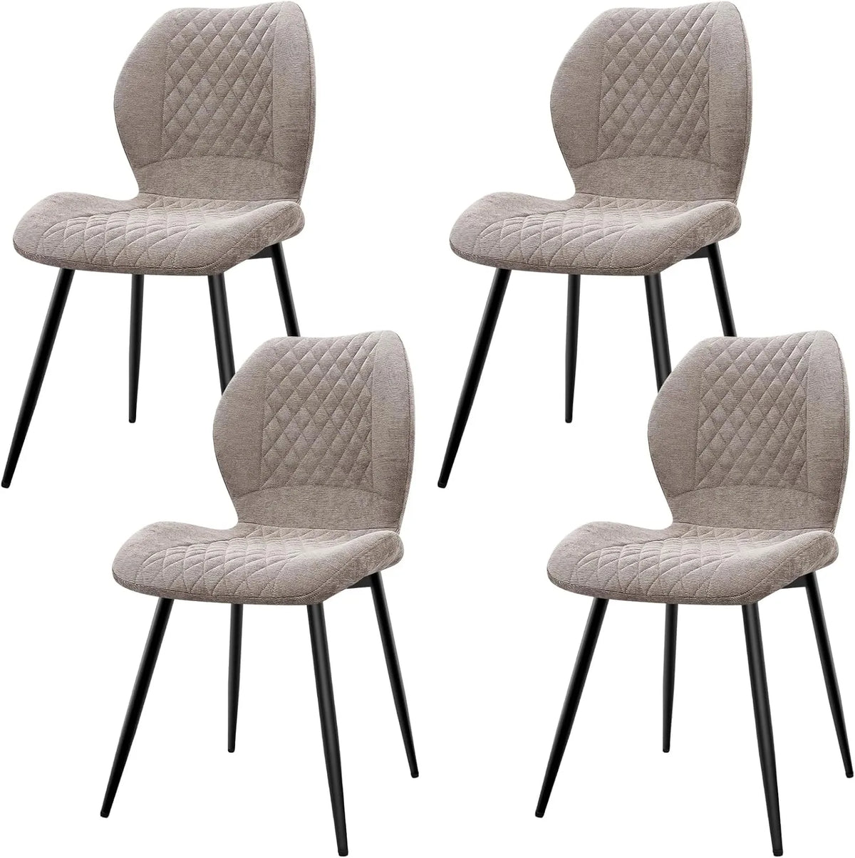 Ensemble de 4 chaises de salle à manger en lin avec pieds métalliques, design quadrillé, marron