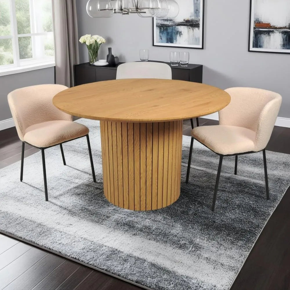 Table à Manger Ronde 120 cm pour 6 Personnes - Finition Chêne Artisan