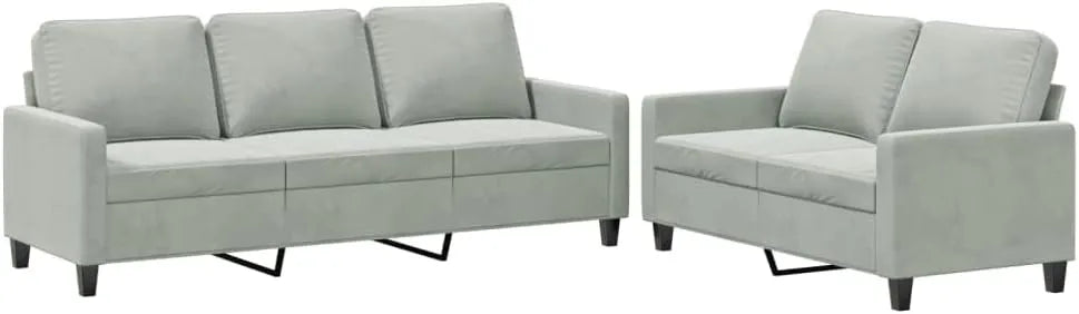 Ensemble de Canapés 2 Pièces avec Coussins en Velours Gris Clair, Mobilier de Salon Moderne