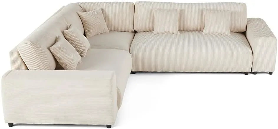 Canapé d'angle modulable en velours côtelé beige - 5 places - Garance - Lisa Design