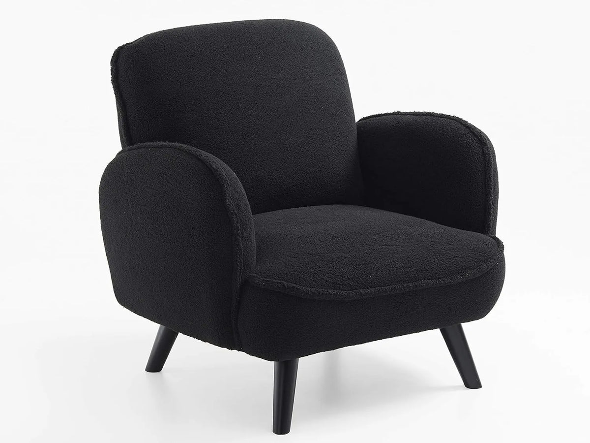 Fauteuil Atlantic Home en Tissu Noir Effet Mouton, Design Contemporain