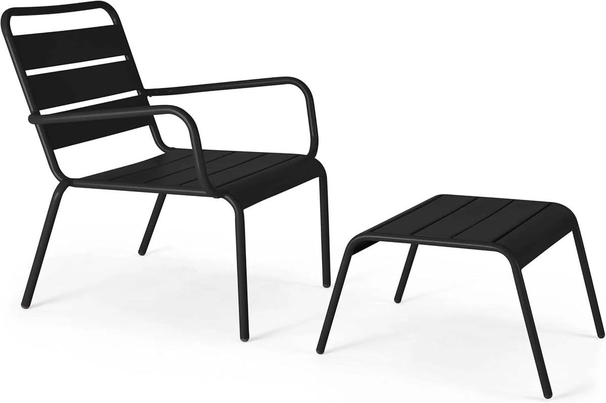 Fauteuil Relax avec Repose-pied Noir en Métal - Modèle Palavas