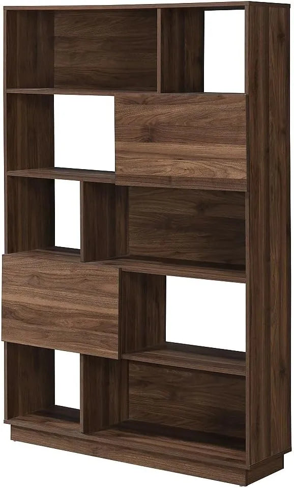 Bibliothèque en Bois Foncé avec Portes et Étagères - Design CEVANIA