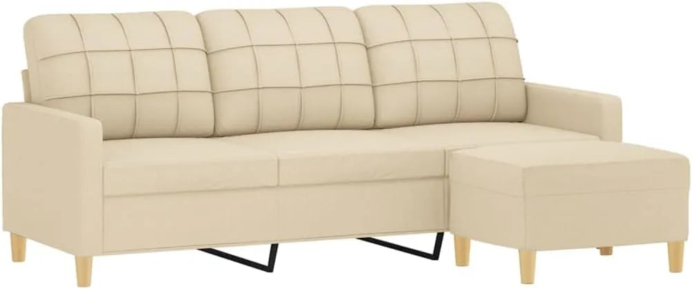 Canapé 3 Places avec Repose-Pieds Crème en Tissu 180 cm