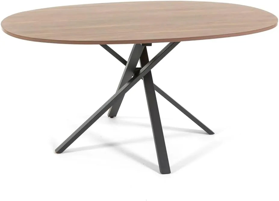 Table à manger ovale 150x100 cm, finition bois, pour 4 personnes, pieds en croix - Style moderne Carlo