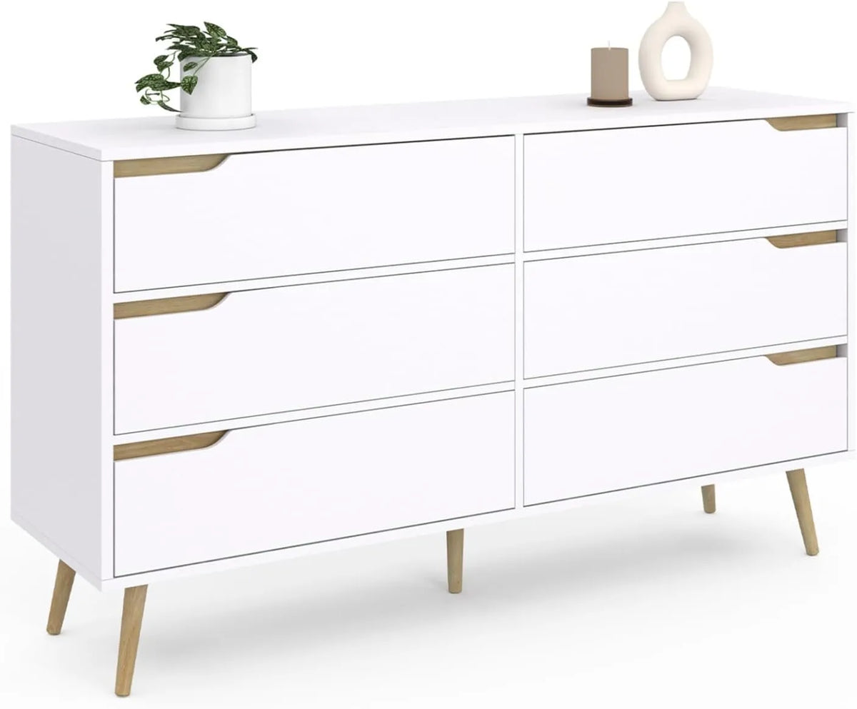 IDMarket - Grande commode scandinave 6 tiroirs, 140 cm, blanc Helsinki XXL