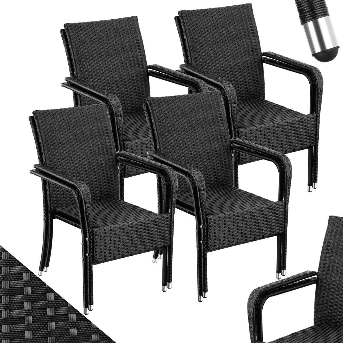 Lot de 8 chaises de jardin en rotin avec accoudoirs pour extérieur - TecTake