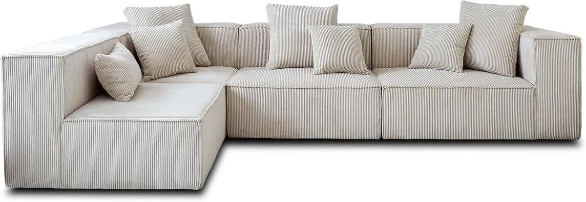 Canapé d'Angle Modulable Gauche en Velours Beige - 5 Places - Lisa Design