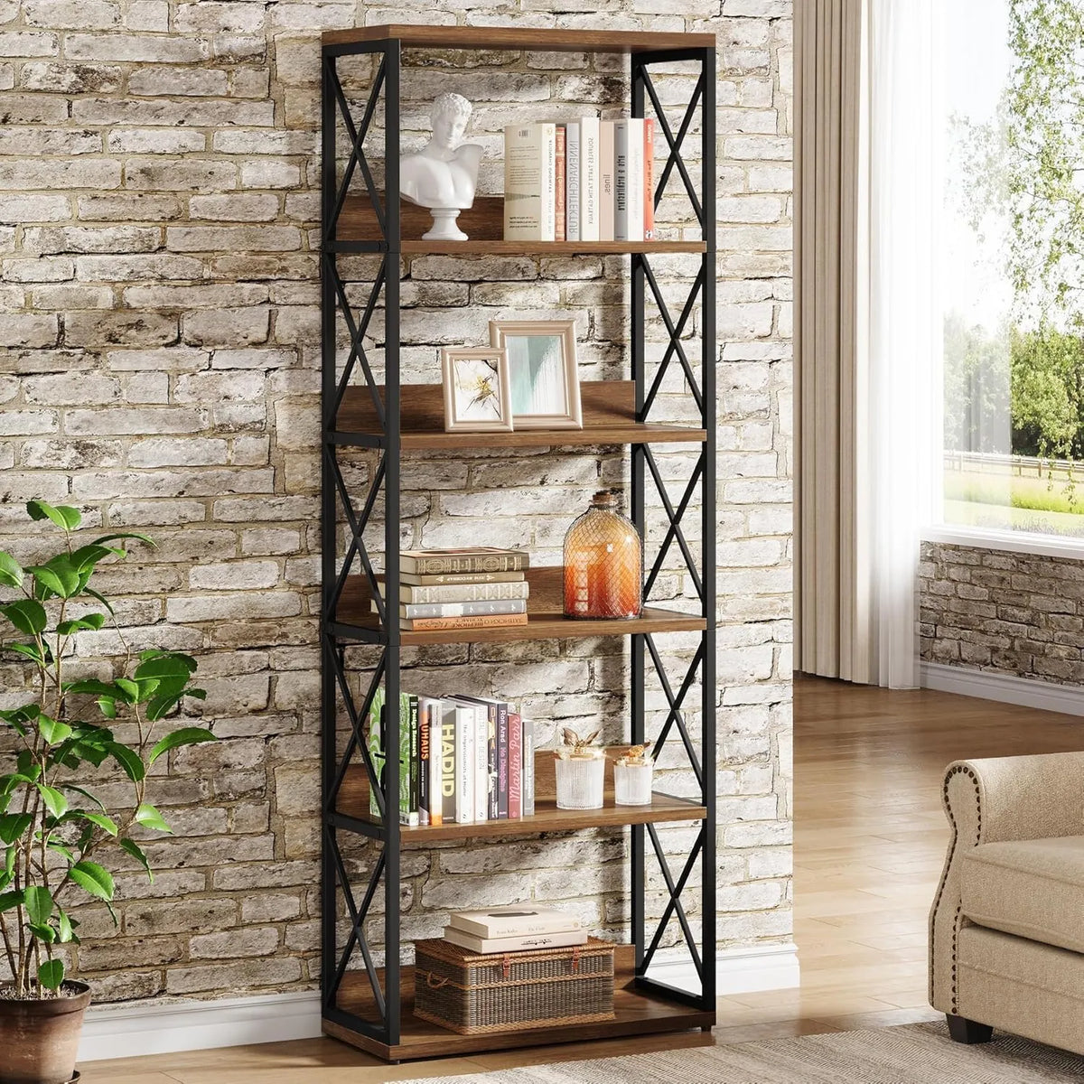 Étagère industrielle Tribesigns à 6 niveaux - Design moderne pour maison et bureau - Marron et noir - 178 cm