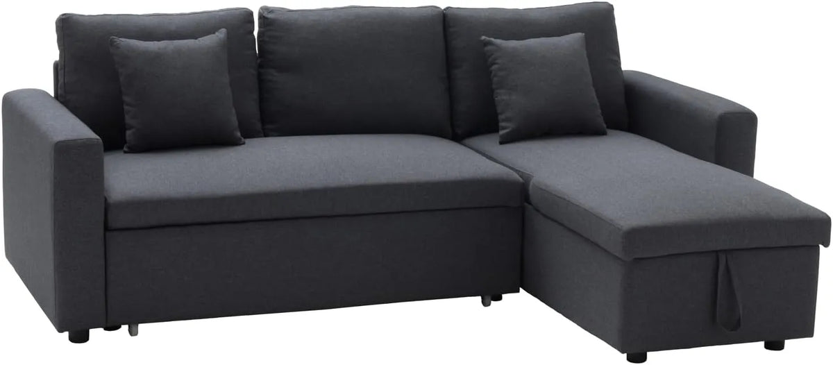 Canapé d'angle réversible Clark 3 places en tissu gris avec méridienne et coffre