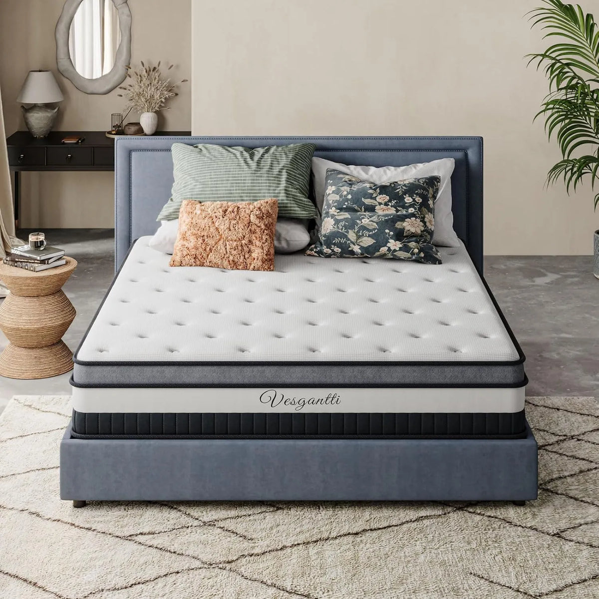 Matelas 90x200cm Vesgantti, 30cm d'Épaisseur, Ressorts Ensachés Indépendants, Confort Multicouches 7 Zones, Soutien Ferme et Orthopédique, Certifié Oeko-Tex
