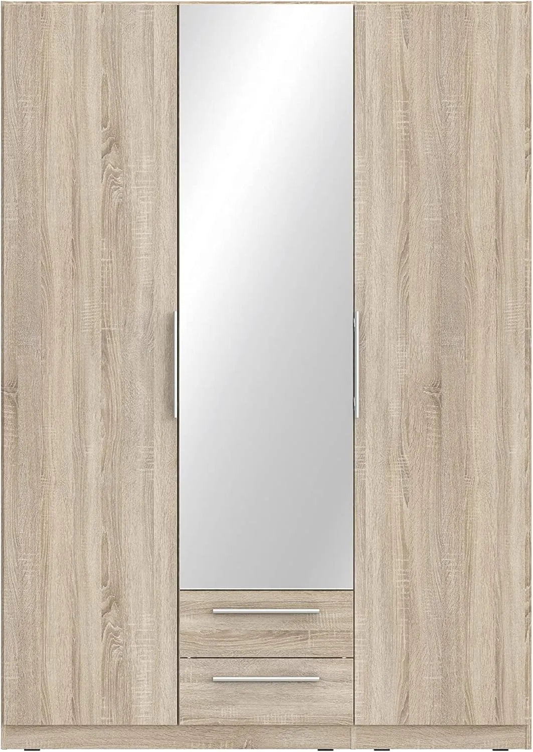 Armoire Scandinave Forte CADIXO, 3 Portes avec Miroir et 2 Tiroirs, Chêne Sonoma, 150x213x59 cm