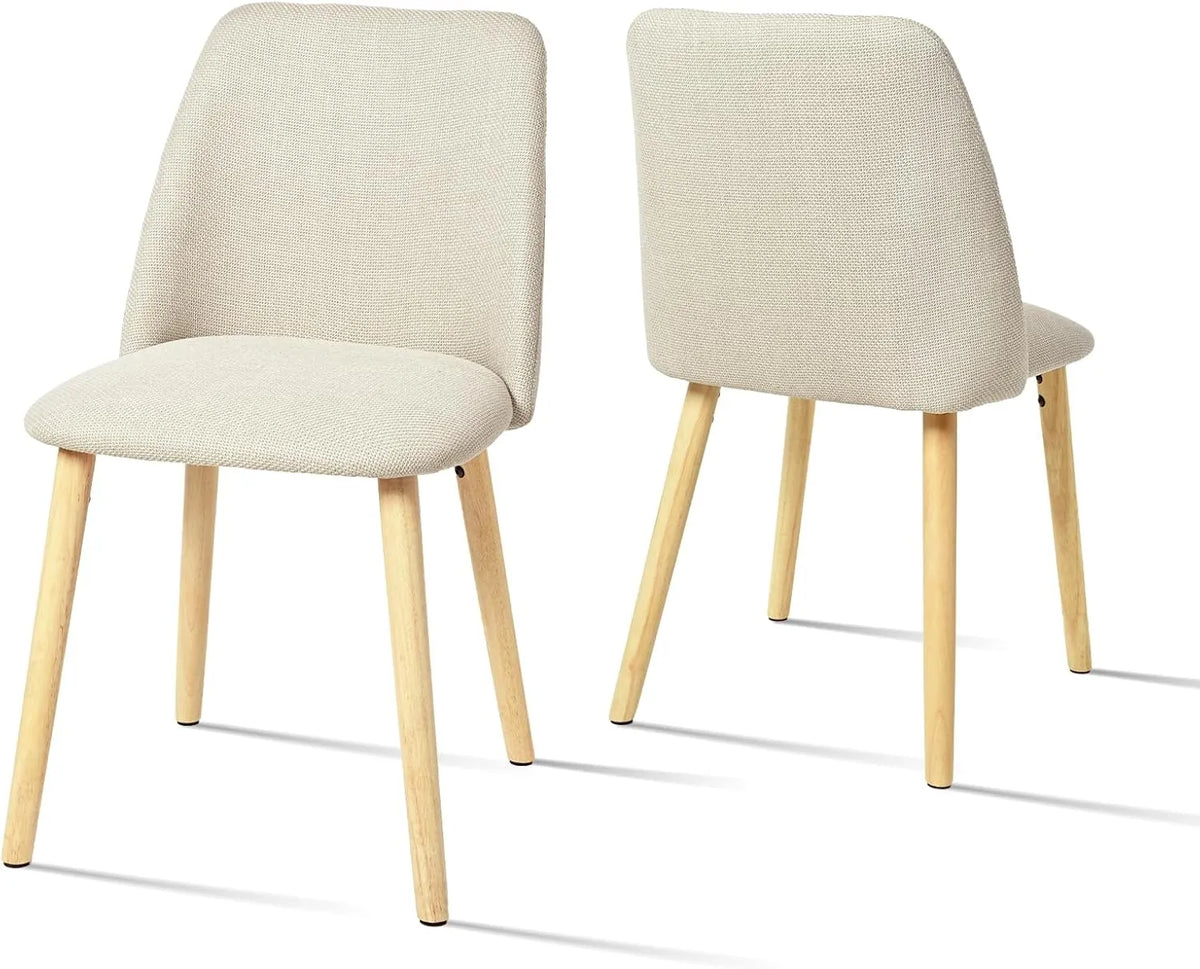 Lot de 2 Chaises Beiges en Bois et Polyester pour Salle à Manger, Salon ou Bureau, Confort Ergonomique