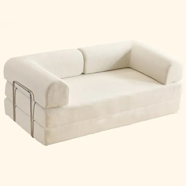 Canapé-lit compact convertible avec mousse mémoire, idéal pour espaces réduits, salon confortable avec accoudoirs
