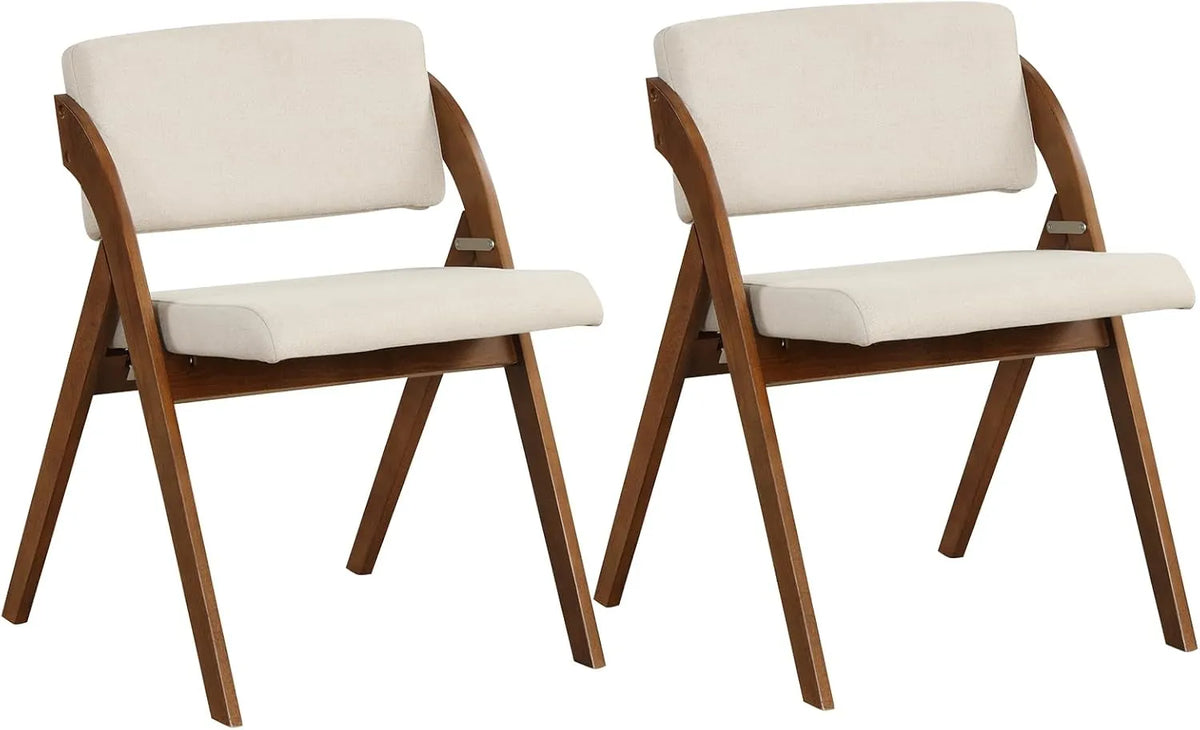 Ensemble de 2 chaises pliantes en bois de caoutchouc avec siège rembourré, sans assemblage requis, style noyer