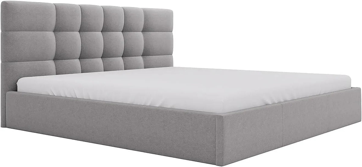 Lit Coffre 200x200 cm en Tissu Gris - Design Élégant par Pascal Morabito